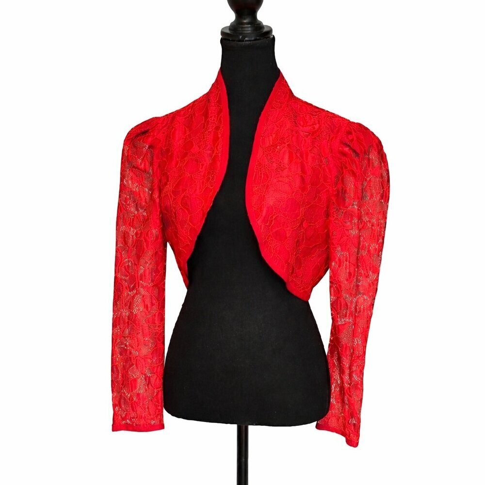 LORIANN Vintage RED Lace Bolero jacket - 10